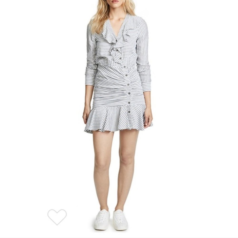 Veronica Beard Kai Ruffle Striped Swiss Dot Long Sleeve Dress NWT Size 8 NEW